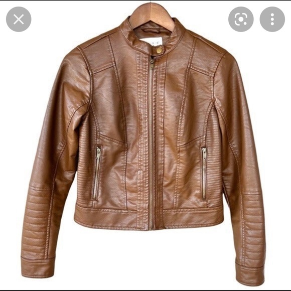 Brown Faux Leather Moto Jacket - Picture 2 of 4